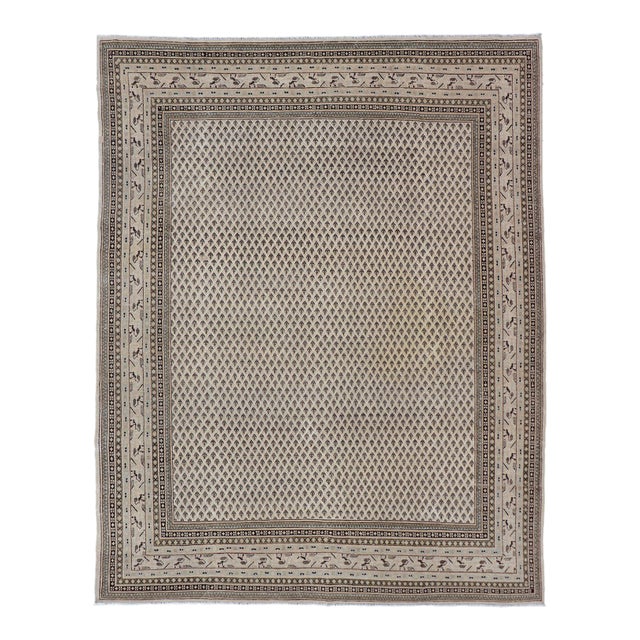 Minimalist Design Vintage Persian Tabriz Rug With Muted Brown and Cream Tones 7'9 X 10'7 For Sale