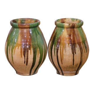 Pair of 19th Century Provençal Terracotta Glazed Olive Oil Jars For Sale