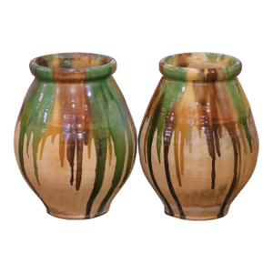 Pair of 19th Century Provençal Terracotta Glazed Olive Oil Jars