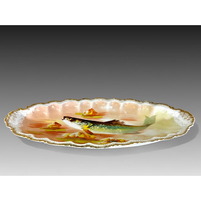 1900 - 1909 Limoges Coronet Hand Painted Fish Platter, Signed Gyp., Circa 1900 For Sale - Image 5 of 9