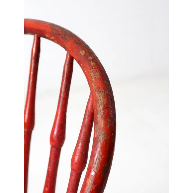 Wood Antique Red Spindle Back Chair For Sale - Image 7 of 12