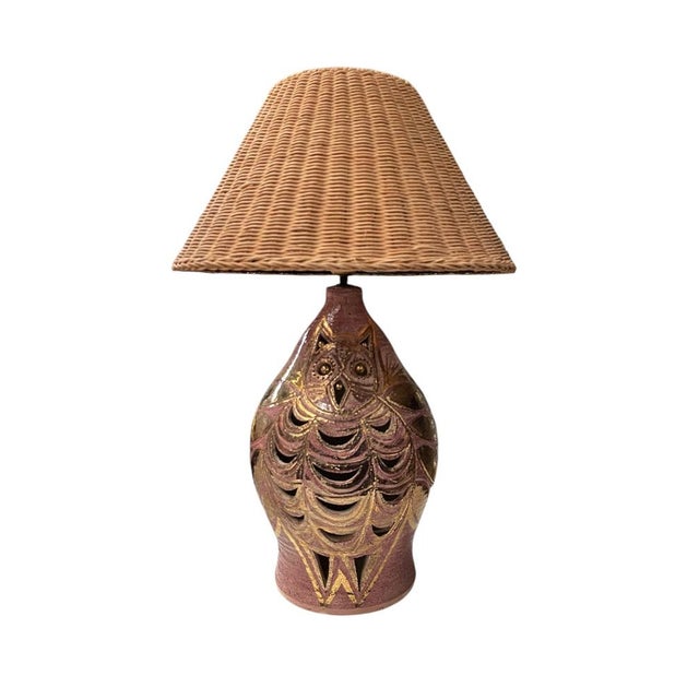 Gold Vintage Studio Pottery Ceramic Lamp by Georges Pelletier, 1970s For Sale - Image 8 of 8