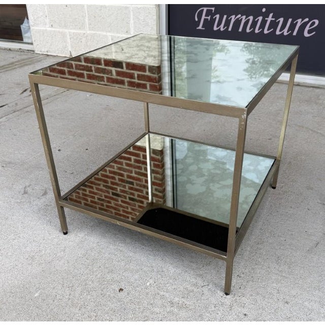 Silver Pair of Attributed Ethan Allen Two-Tier Mirrored Side Tables For Sale - Image 8 of 15