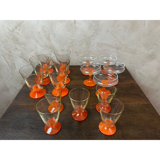 Orange Vintage Glasses, 1950s, Set of 16 For Sale - Image 8 of 8