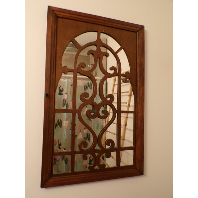 Vintage Walnut Framed Arched Fretwork Overlay Wall Mirror For Sale - Image 4 of 10
