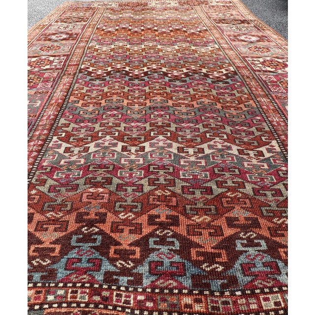 Tribal Antique Persian Kurdish Rug With Vibrant Tribal Motifs and Rich Color 4'1 X 9'9 For Sale - Image 3 of 12