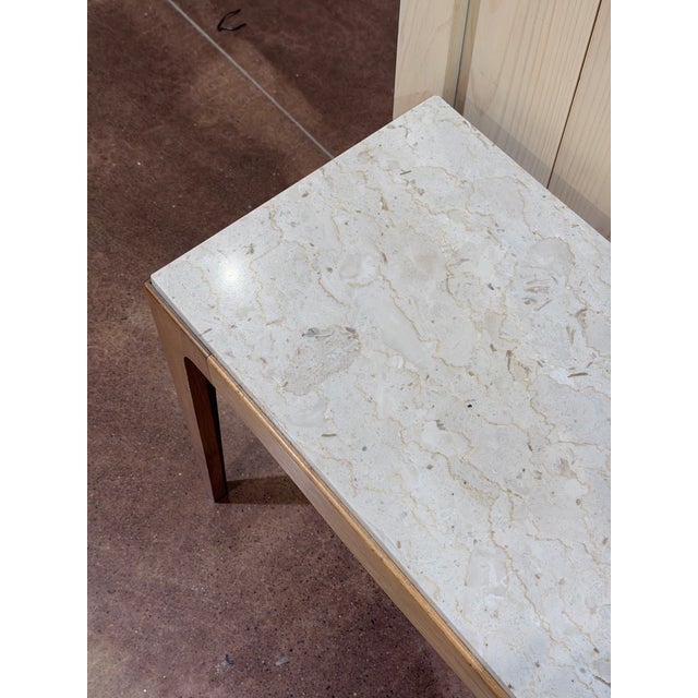 Mid 20th Century Vintage Rhythm Mid-Century Walnut & Marble Side Tables, Pair For Sale - Image 5 of 7