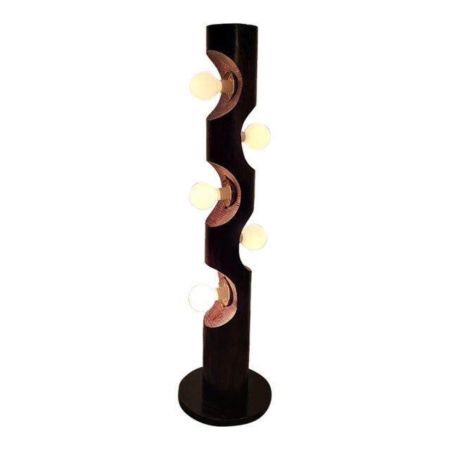 1970s Modeline of California Sculptural Carved Walnut Totem Floor Lamp For Sale