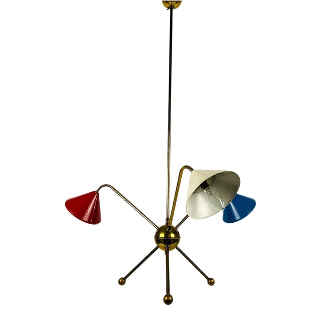 Italian Brass 3-Arm Chandelier from Arredoluce, Italy, 1950s For Sale