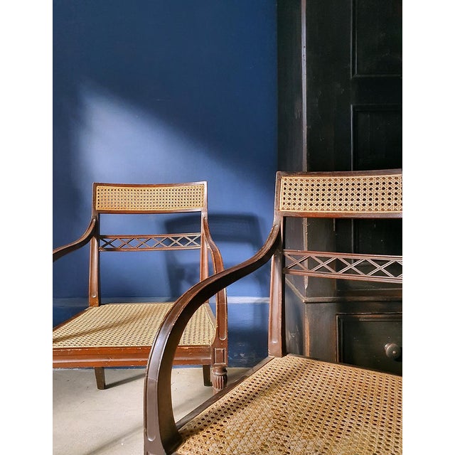 Wood Regency Mahogany and Cane Armchairs, England, 19th Century, Set of 2 For Sale - Image 7 of 10