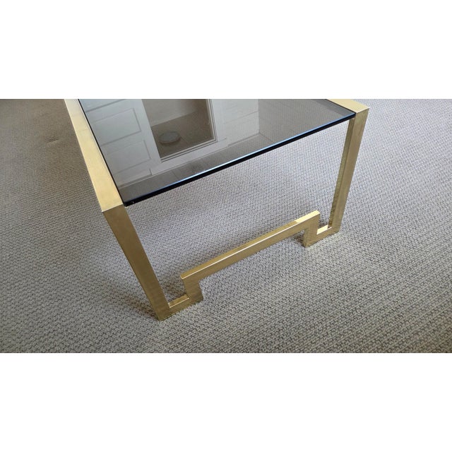 1970s Vintage 1970s Design Institute of America Brass & Smoked Glass Coffee Table – Greek Key Design For Sale - Image 5 of 12