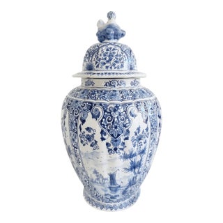 20th Century Dutch Delft Lidded Ginger Jar For Sale