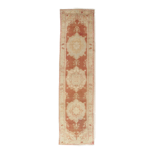 Antique Oushak Runner, Turkish and Oriental Rug, Handmade Beige and Orange Rug