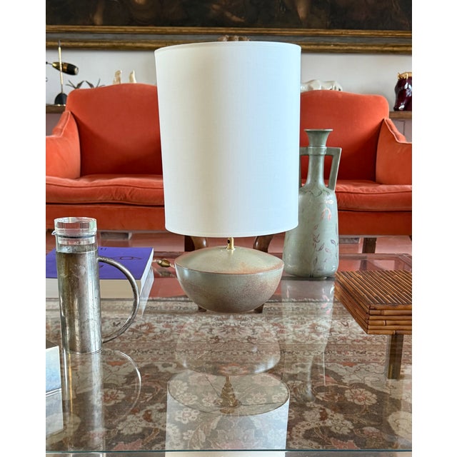 Mid-Century Modern Green Ceramic Lamp Base from Alain di Bin, France, 1960s For Sale - Image 4 of 17