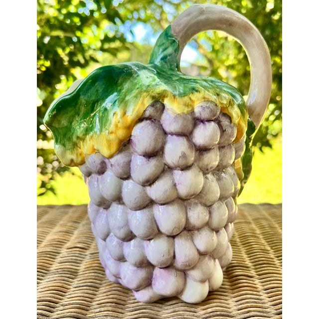 Italian Tromp L’oeil Majolica Ceramic Grape Pitcher For Sale - Image 4 of 12