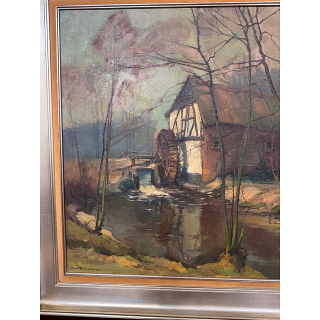 Rustic European 20th Century Watermill Oil Painting For Sale - Image 3 of 10