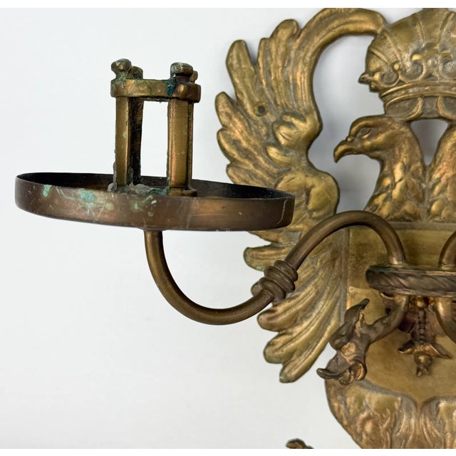 Continental Cast Brass Crowned Double-Headed Eagle & Dragon Candle Sconces — Pair, Attributed to the 19th Century For Sale In Washington DC - Image 6 of 18