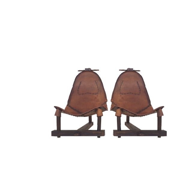 Set of Saddle Leather Lounge Chairs, Brazil, 1960s For Sale