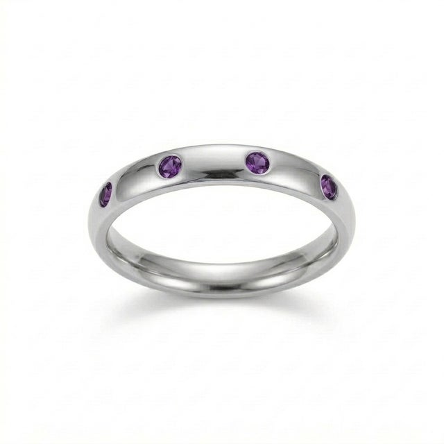 Contemporary Amethyst Band Stackable Ring, Purple Gemstone Band Ring Us 7 For Sale - Image 3 of 3