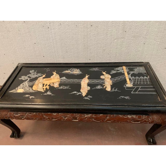 Wood Antique Black Wooden Coffee Table with Chinoiserie Decoration, 1900s For Sale - Image 7 of 9