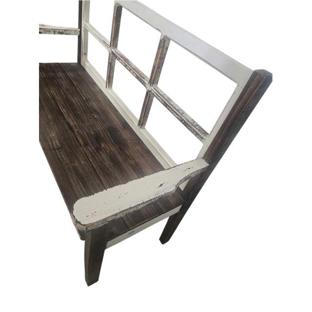 Early 21st Century Preowned Rustic Farmhouse Architectural Window-Back Bench For Sale - Image 5 of 5