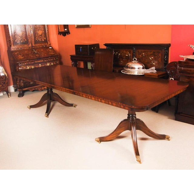 Wood Vintage 20th Century 12ft Twin Pillar Mahogany Dining Table & 12 Chippendale Chairs, Set of 13 For Sale - Image 7 of 18