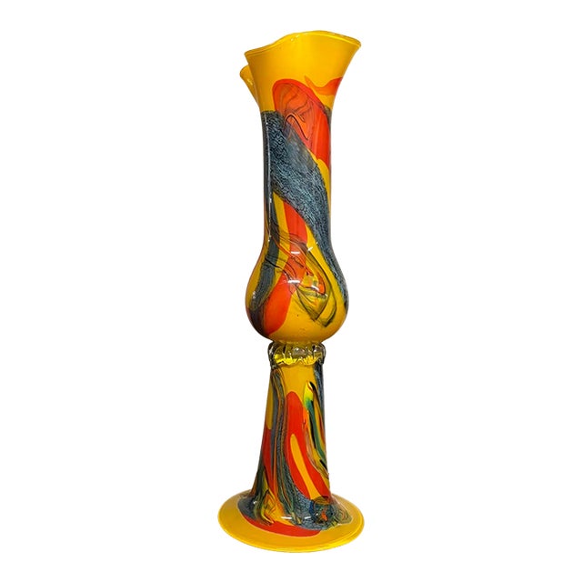 Studio Art Blown Glass Floor Vase - Signed 2003 For Sale