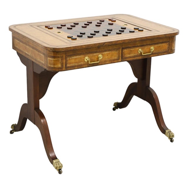 Drexel Heritage Mahogany & Tooled Leather Game Table For Sale