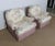 Charming pair of armchairs in pastel colours, with a cream-coloured granite fabric decorated with roses and foliage. The...