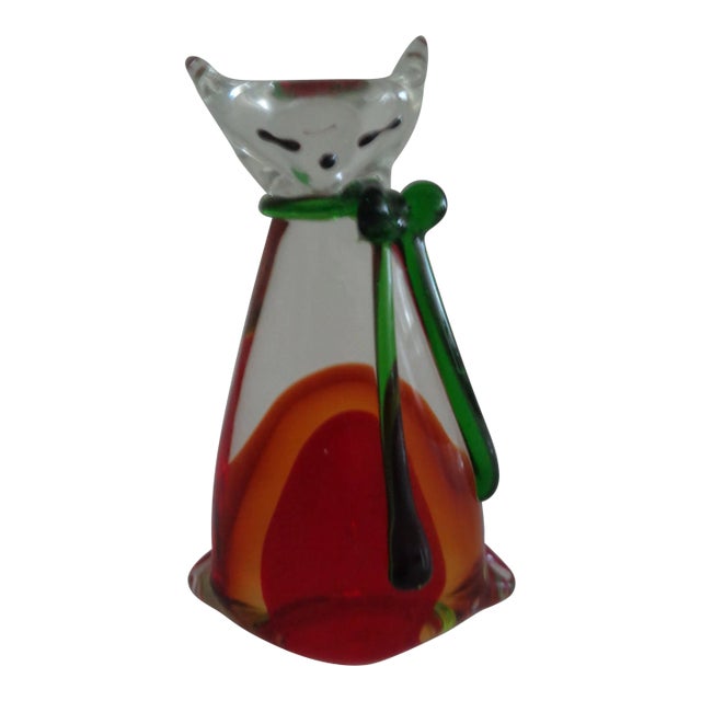1990s Heavy Glass Cat Figurine For Sale