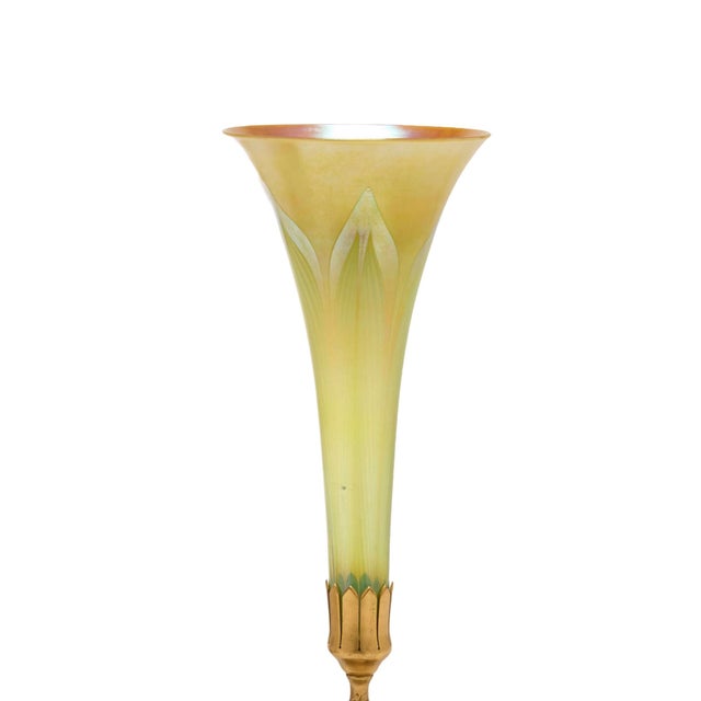 20th Century l.c. Tiffany Favrile Glass and Gilt Bronze Trumpet Vase, No. 1043 For Sale In New York - Image 6 of 10