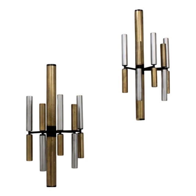 Brass and Aluminun Tube Sconces from Stilnovo, 1950s, Set of 2 For Sale