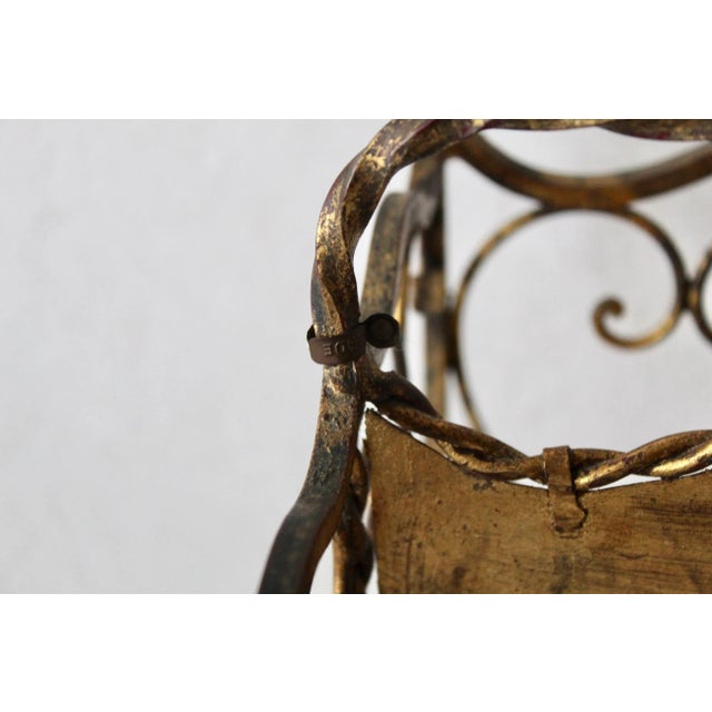 Metal Vintage Florentine Italian Gilt Metal Magazine Rack For Sale - Image 7 of 12