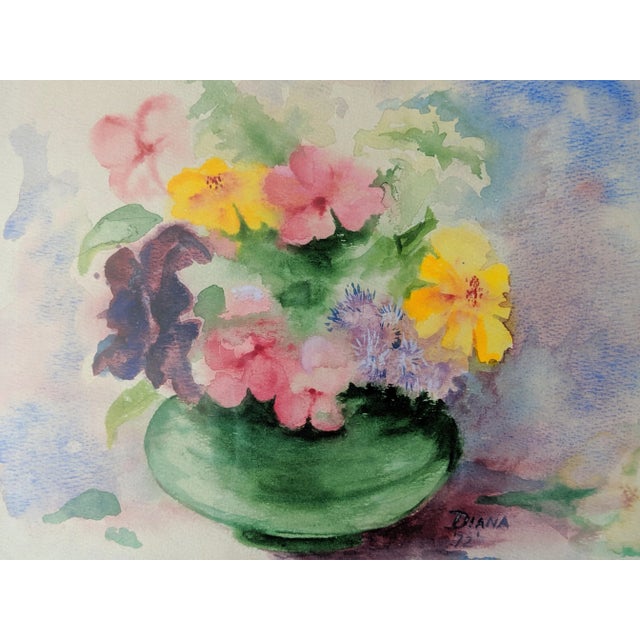Shabby Chic Vintage Original Still Life Botanical Watercolor Signed For Sale - Image 3 of 9