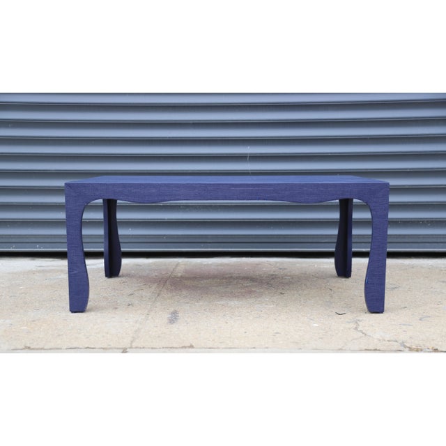 Carl Springer Style blue Raffia Coffee Table .blue coffee table wrapped in raffia. It is featuring clean lines and a...