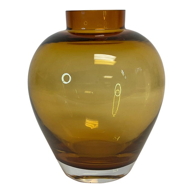 1980s Vintage Post Modern Contemporary Handblown Amber Glass Vase For Sale