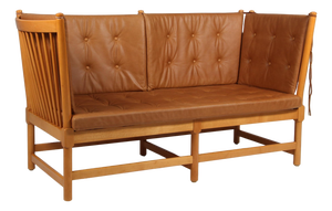 Two-Seat Sofa in Beech and Leather by Børge Mogensen for Fritz Hansen
