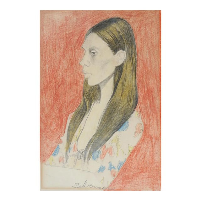 Small Mid 20th Century Color Portrait Drawing of Young Woman For Sale