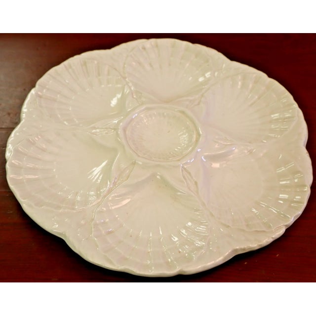 Mid-Century Modern Vintage Sarreguemines France Majolica Scallop Shell Oyster Plate For Sale - Image 3 of 4