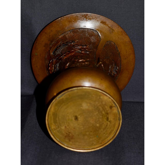 Antique Japanese Bronze Vase With Figural and Landsape Motif For Sale - Image 10 of 14