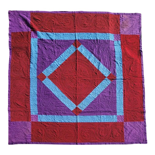 Early 20Thc Wool Amish Diamond in Square Quilt For Sale
