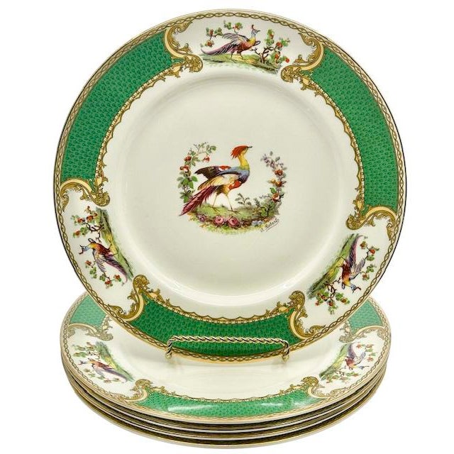 English Early 20th Century English Myott Staffordshire “Chelsea Bird” Luncheon/Dinner Plates - Set of 5 For Sale - Image 3 of 7