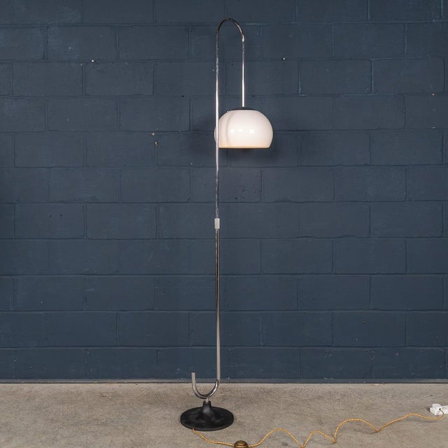 Vintage Italian Chrome Floor Lamp with Opaline Shade, 1970s For Sale - Image 6 of 14