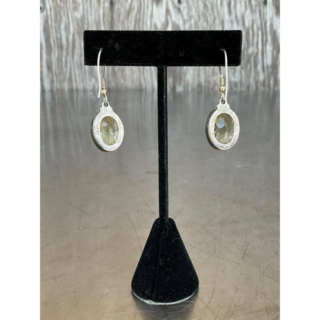 Metal Vintage 925 Silver Drop Earrings With Green Gemstone For Sale - Image 7 of 12