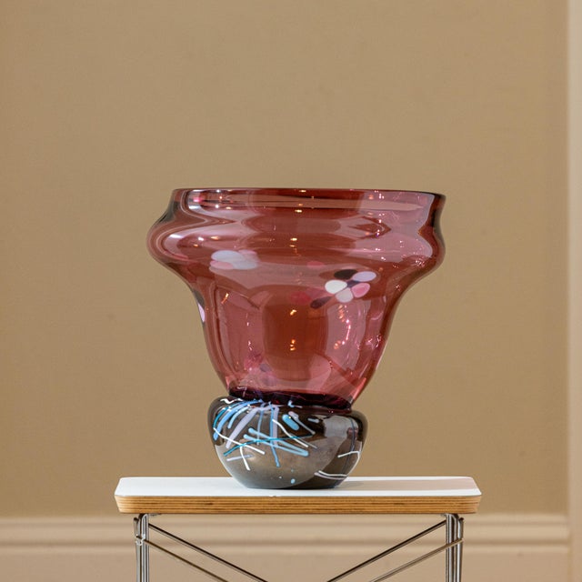 This massive, hand-blown glass sculpture is a striking example of American studio glass from the late 20th century. Dated...