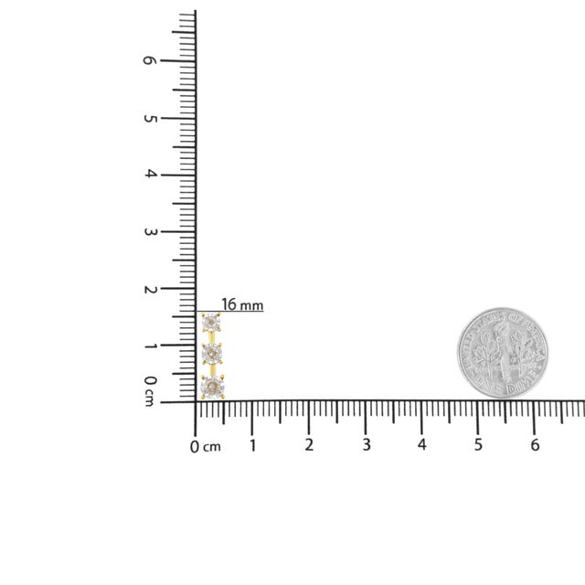 Early 21st Century 10K Yellow Gold 1/4 cttw Miracle-Set Brilliant Round Cut Diamond Graduating 3 Stone Drop 18" Pendant Necklace (J-K Color, I1-I2 Clarity) For Sale - Image 5 of 5