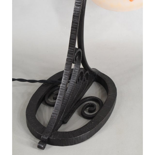 Metal Belgo-French Art Deco Lamp by Carion & Le Verre Francais Schneider - 1920s France For Sale - Image 7 of 15