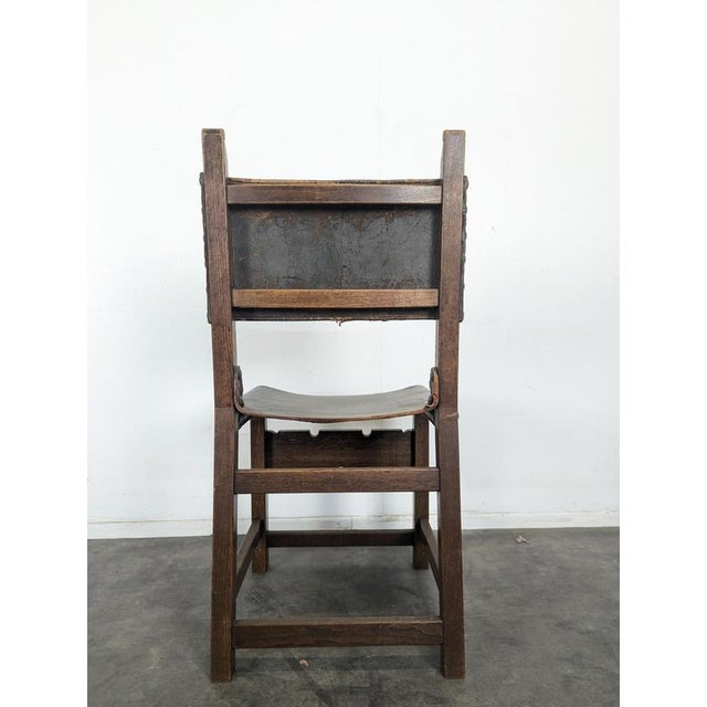 Metal Gothic Chairs in Oak and Studded Leather, Set of 8 For Sale - Image 7 of 14