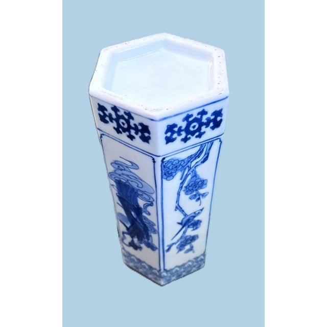 Ceramic Mid-Century Chinese Blue & White Vase For Sale - Image 7 of 11