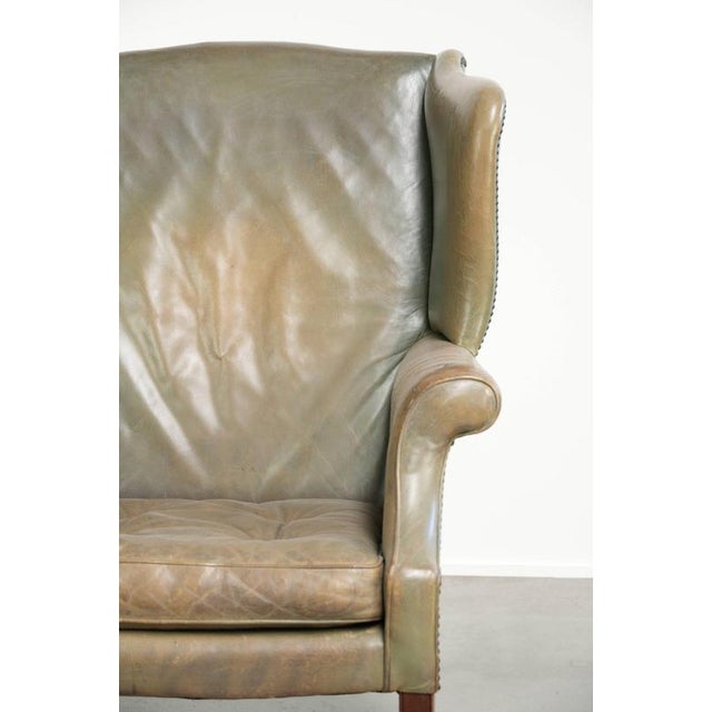 Vintage English Cowhide Wing Armchair For Sale - Image 9 of 14